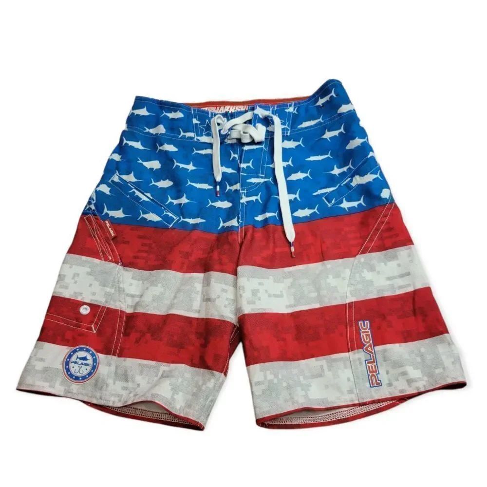 Pelagic Sharkskinzz Boardshort Shorts for Kids - Red/White/Blue - 22/23